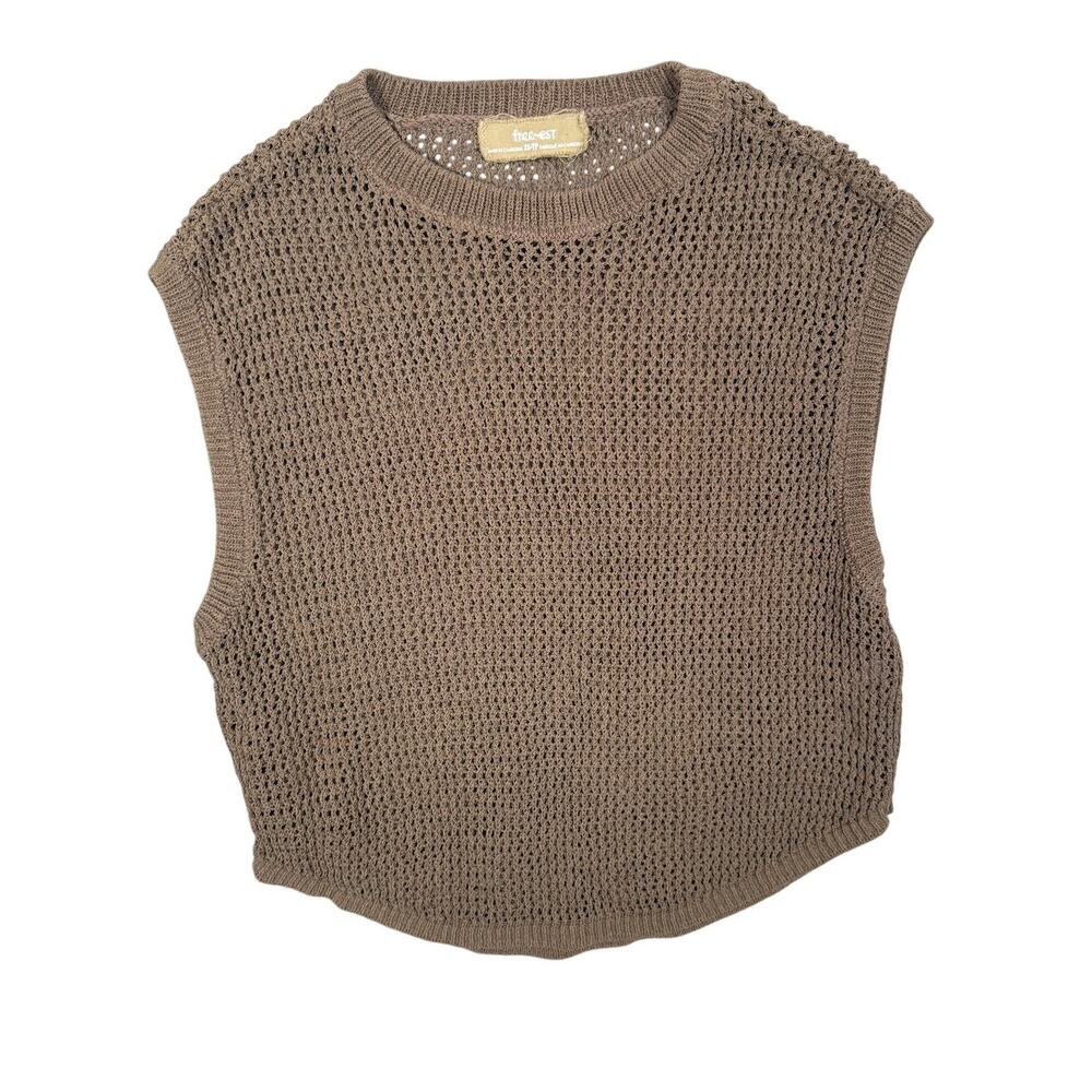 Free People Mesh Knit Pullover Openknit Top Brown Minimalist Boho Free-est XS
